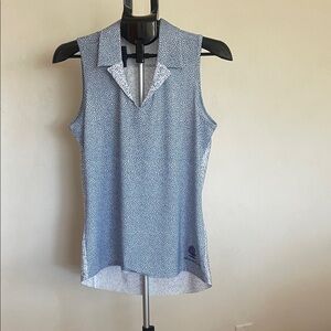 Sleeveless Blue Dot Print Polo Golf Shirt by Greg Norman